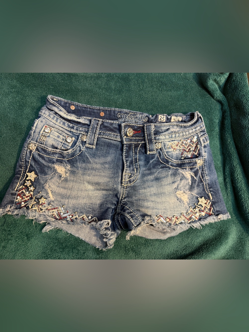 Miss Me Distressed Denim Shorts in Blue